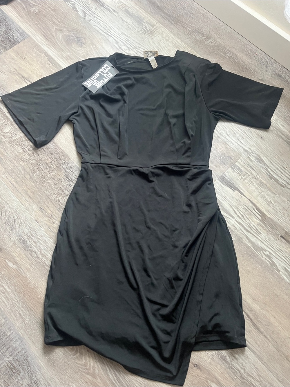 Women’s Black Midi Wrap-Effect Dress